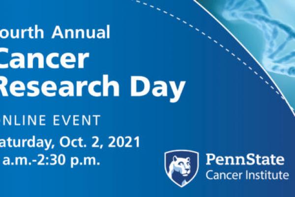 大图显示，第四届年度癌症研究日是由宾夕法尼亚州立癌症研究所赞助的在线活动，时间为10月2日周六上午9点至下午2:30