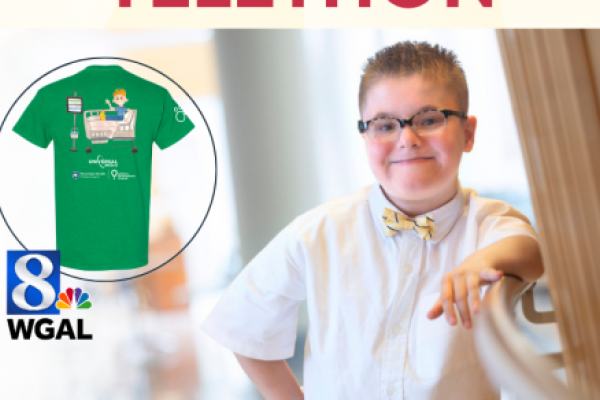 A graphic features a photo of Gannon Kupko beneath the words "Children's Miracle Network Telethon." His t-shirt design and the WGAL8 logo are also in the graphic.